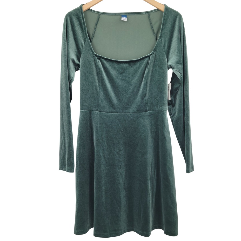 Old Navy Velvet Fit & Flare Dress Women Size M Emerald Green Holiday Party